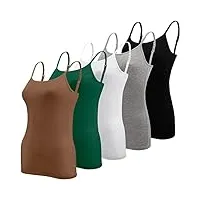 bqtq 5 pièces femme débardeur bretelles camisole débardeurs basique caraco réglables camisole top pour femme et fille, noir, blanc, gris, vert forêt, fauve, xl