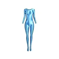 bollrllr combinaison soyeuse et brillante pour femme - maillot de bain une pièce - combinaison grasse - pour le yoga, le sport, l'entraînement, bleu glace, m