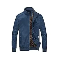 youthup blouson homme léger zippé veste décontracté à col montant blouson aviateur jacket hiver bleu-épais xxl