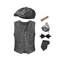 togrop costume des années 1920 pour homme, gilet, chapeau, montre de poche pour adulte, gris foncé, taille l
