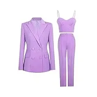 costumes 3 pièces slim fit pour femme ensemble de bureau pour femmes ensemble de vêtements de travail ensemble de pantalons de travail de couleur unie,purple,m(bust:98cm)
