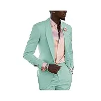 2 pièces de costume de mariage à revers châle pour homme, coupe ajustée, costume d'affaires à un bouton, veste, pantalon, costumes de bal, vert menthe, 60