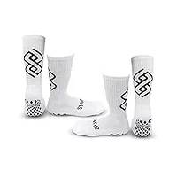 synrgyathletics chaussettes antidérapantes pour football, hockey avec grip intérieur et extérieur pour homme et femme (blanc), 2 paires blanches, taille unique