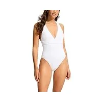 seafolly maillot de bain une pièce avec bretelles larges v, eco collective blanc, 38 femme