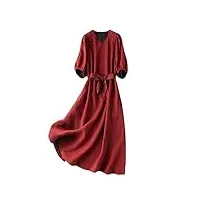 dbfbdtu robe trapèze à manches courtes et col rond pour femme - couleur unie, rouge, taille unique