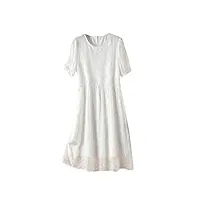 dbfbdtu robe d'été en soie pour femme - col rond - robe midi pour femme, blanc, xl