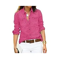 roskiky chemise en jean pour femme - chemisier western - tunique pour femme - manches longues - boutonné - haut pour femme, rose chaud, s