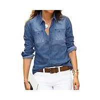 roskiky chemise en jean pour femme chemisier western chemises tunique à manches longues bouton down haut pour femme, roadknight bleu, xxxl