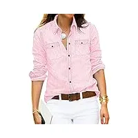 roskiky chemise en jean pour femme - chemisier western - tunique pour femme - manches longues - boutonné - haut pour femme, rose kandis, m