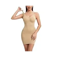 tjlss sexy shapewear robe col en v moulante sous-vêtements lisse compression corps shaper minceur taille abdomen ventre corset (color : nude, size : l)