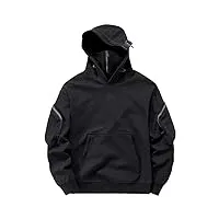 fivetoseven streetwear hoodies sweat à capuche ninja pour homme, col haut, fermeture éclair, poches multiples, noir, noir , m