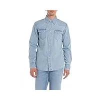 replay chemise en jean en coton pour hommes, bleu (light blue 010), l