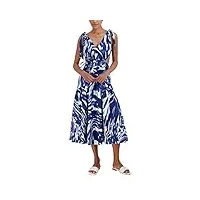 bcbgmaxazria robe longue sans manches avec col en v et dos ouvert pour femme, bleu/blanc, 34