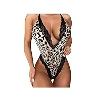 lingerie femme leopard grain sexy deep-v neck bodys pyjamas (color : a, size : xl code)