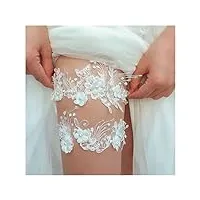 cadeau de mariage fête accessoires de mariée sexy lace leg jarretière femme stretch leather leg loop (couleur : blanc, taille : 40-60 cm) (bleu 48) (blanc 40)
