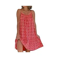 grmlrpt robe de plage femme robe fleurie bohème bretelles spaghetti sans manche casual ete femme mi-longue robe col rond chic(rouge,xxl)