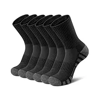 airacker lot de 6 paires de chaussettes de sport rembourrées et respirantes pour homme et femme, noir, 12-14