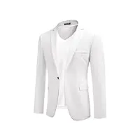 coofandy blazer sportif pour homme - veste de costume à 1 bouton - couleur unie - coupe droite, blanc., l