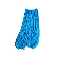 fulbhprint jupe longue d'été élégante en soie de mûrier pour femme - taille élastique - jupe longue tendance en tulle, bleu, 44