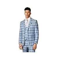 costume 3 pièces printemps-été à carreaux en tweed à carreaux coupe slim pour homme en bleu pâle poitrine 58 taille 42
