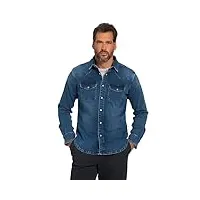 jp 1880 chemise en jean, flexnamic, denim, manches longues, col kent, coupe basique moderne, look western, medium stone, 3xl homme