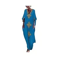 bsubseach broderie robe de plage caftan femmes grande taille kaftan floral maxi longue tunique bohème boho eté djellaba femme kimono cyan