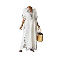 bsubseach robe de plage femme tunique caftan grande taille kaftan bohème maxi longue djellaba eté blanc