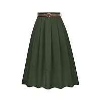 belle poque jupe plissée élégante pour femme - taille élastique - avec ceinture - loisirs - travail, vert armée., l