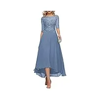 heweigui robe de mariée en dentelle et mousseline de soie pour femme - longueur froncée - robe d'invitée de mariage - robe de soirée formelle, bleu poussiéreux., 42