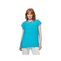 ulla popken femme grandes tailles blouse en soie mélangée, à manches courtes, col montant et lavallière turquoise clair 42+ 819303751-42+