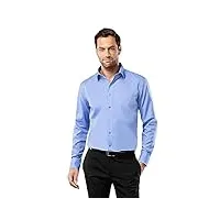 vincenzo boretti chemise homme coupe normale regular-fit, 100% coton, tissu infroissable et agréable à porter, manches-longues, col kent, unie bleu 45-46