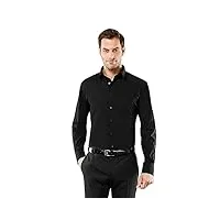 vincenzo boretti chemise homme, coupe cintrée slim-fit, tissu infroissable et agréable, 100% coton, manches-longues, col kent, unie noir 39-40