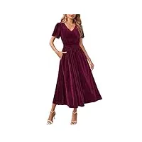 merokeety robe longue en velours à manches courtes et col en v pour femme, violet, taille l