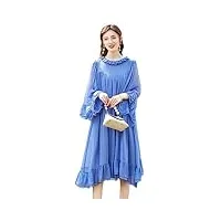 robe trapèze trapèze en soie pour femme - style décontracté et fin, bleu, l