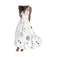 yeooa robe d'été élégante et sexy pour femmes avec col en v plongeant sans manches et taille haute imprimé floral longue pour soirée et bal de promo (blanc,s)