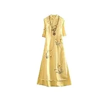 juzhijia robe d'été pour femme en organza cheongsam rétro élégante broderie manches mi-longues a-line party qipao, jaune, l