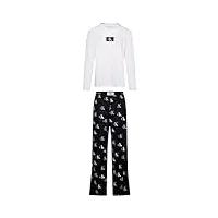 calvin klein l/s pant set 000nm2526e pyjamas, noir (white top, lit ck distr prt_blk btm), l homme