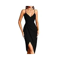 missufe robe de cocktail pour femme - robe d'été - robe midi élégante - moulante - sans manches - bretelles spaghetti - robe de soirée, noir , m