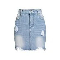 fymnsi jupe en jean y2k pour femme - taille haute - ligne a - mini jupe effilochée - vintage - jupe d'été décontractée, bleu jeans, l