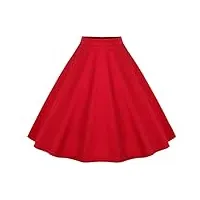 jupe swing vintage à pois pour femme années 1950 - jupe midi - robe de soirée - cerise - imprimé floral - jupe d'été - ligne a - taille empire - longueur genou - jupe plate, rouge uni, xxxxl