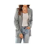 grace karin cardigan femme manche longue col montant chic gilet long en tricot doux avec poches gris foncé -4 xl