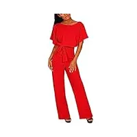 amropi femmes combinaison manches courtes barboteuse jumpsuit Élégant pantalon casual combishort avec ceinture rouge,l
