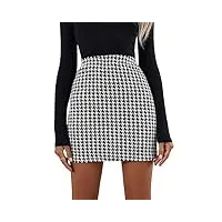 gorglitter mini jupe taille haute pour femme - courte crayon - jupe business vintage avec motif pied-de-poule, noir/blanc, xs