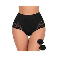 woweny culotte abdominale femmes avec dentelle shapewear pour taille culotte élégant femmes caleçon sous-vêtements corsage culotte sexy culotte,lot de 2 noir,xl