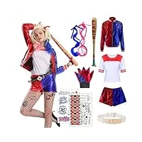 harley déguisement adulte femme cosplay joker costume girls sweat-shirt t-shirt short gants pour enfant fete carnaval halloween cadeau (adulte, l)