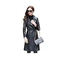adhdyuud manteau long en cuir pour femme veste de moto noire pour manteau ajusté veste de couleur unie black m