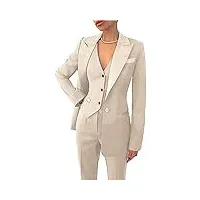 costume 3 pièces pour femme - blazer formel à simple boutonnage - gilet et pantalon - tenue décontractée, beige, s
