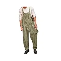 gefomuofe salopette cargo pour homme - pantalon de travail - trou déchiré - jeans court - réglable - coupe ajustée, vert armée., m