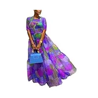 zocania robe sexy en organza pour femme - col rond - manches courtes - imprimé floral - transparente - robe de plage d'été, violet, taille s