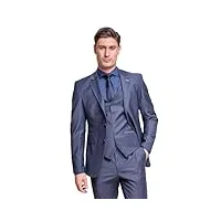 costume bleu marine en tweed de laine à carreaux coupe slim pour hommes ensemble formel 3 pièces pour affaires de mariage poitrine 60 taille 44
